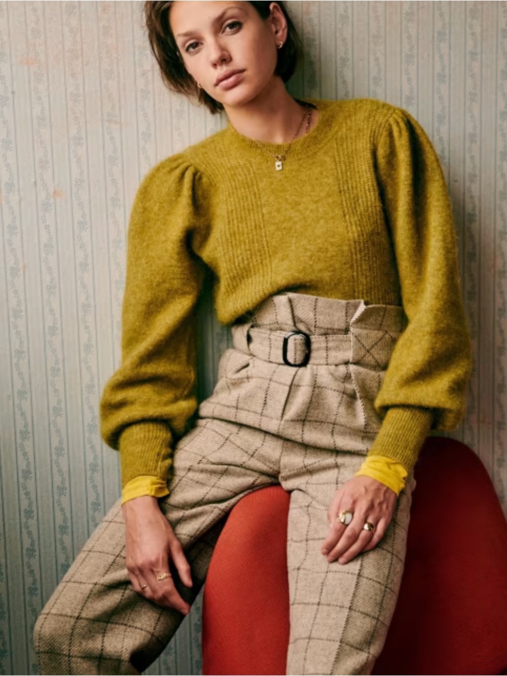 Sezane OLIVE TROUSERS in Beige Tiles, Size FR38/US6